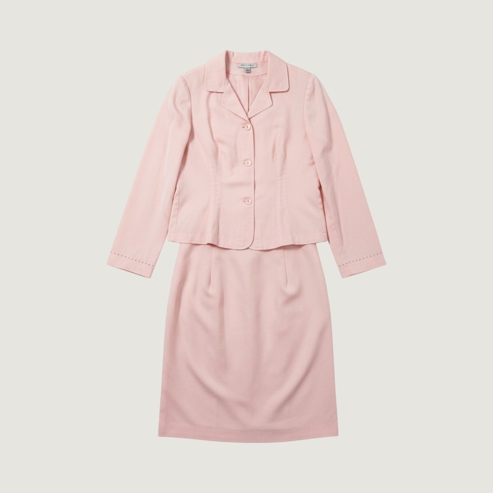 Amy's Closet Dress & Jacket Suit Set Womens 10 Pink Peach Tencel Lyocell 2pc